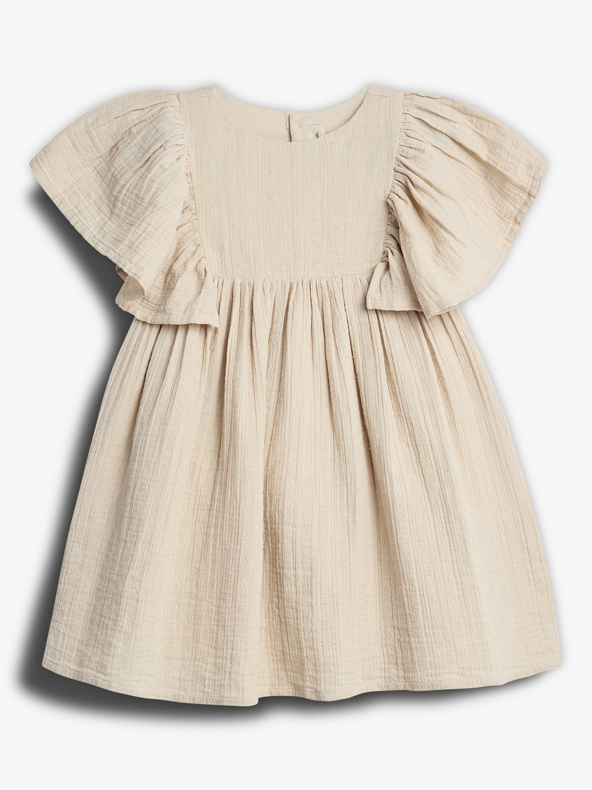 Muslin Butterfly-sleeve Dress with Embroidery - Light Beige | 100243 Ella