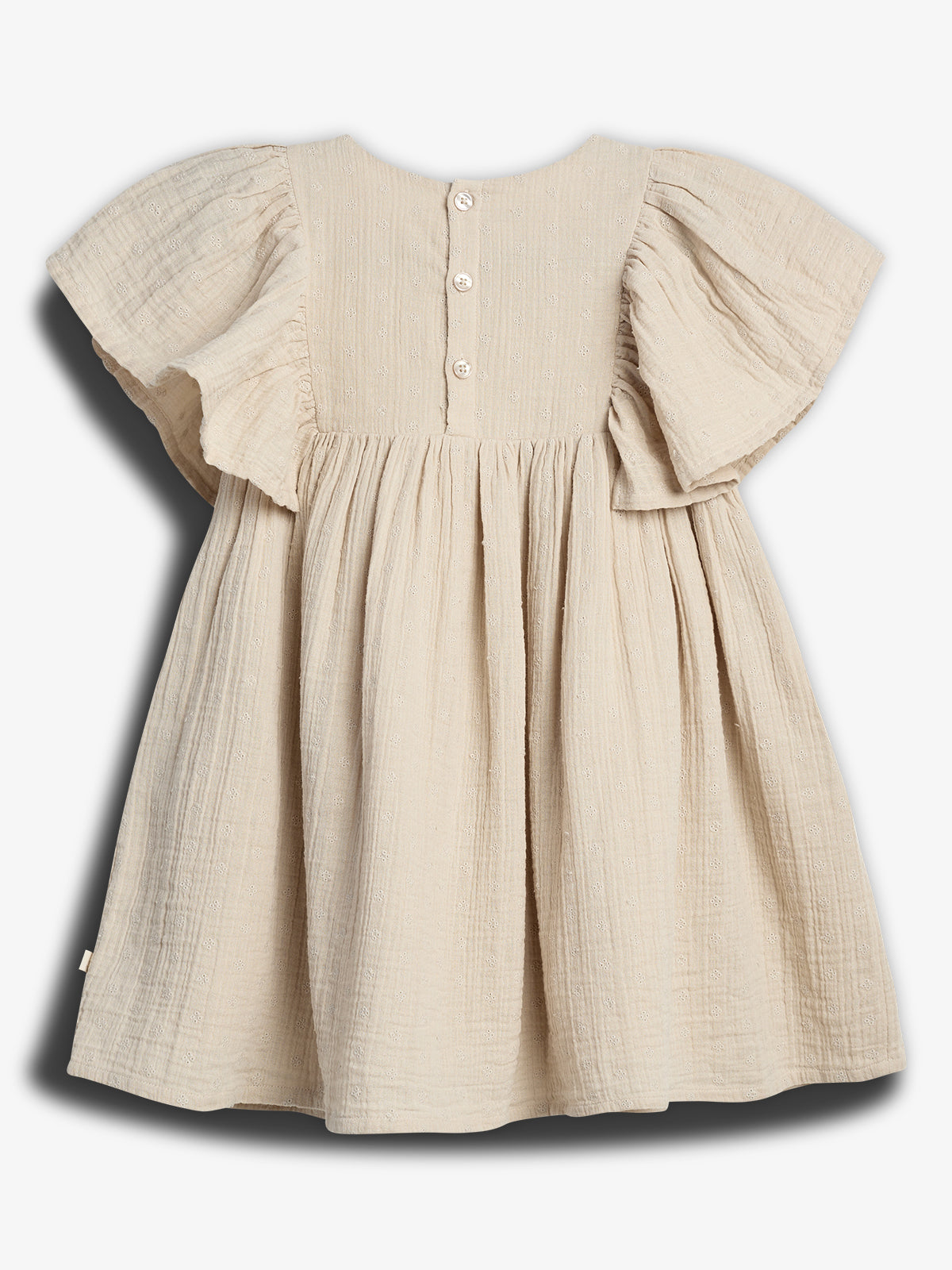 Muslin Butterfly-sleeve Dress with Embroidery - Light Beige | 100243 Ella