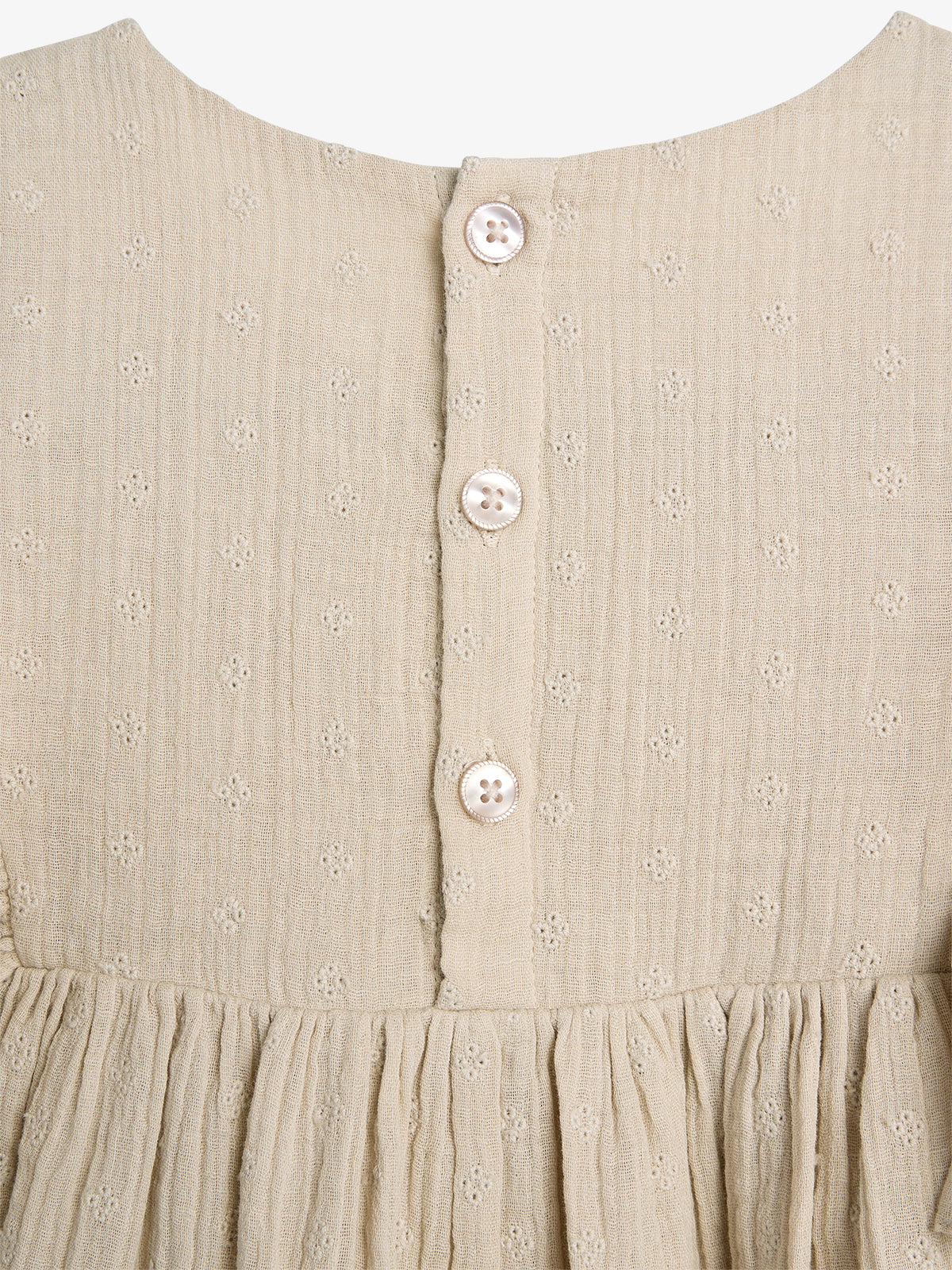 Muslin Butterfly-sleeve Dress with Embroidery - Light Beige | 100243 Ella