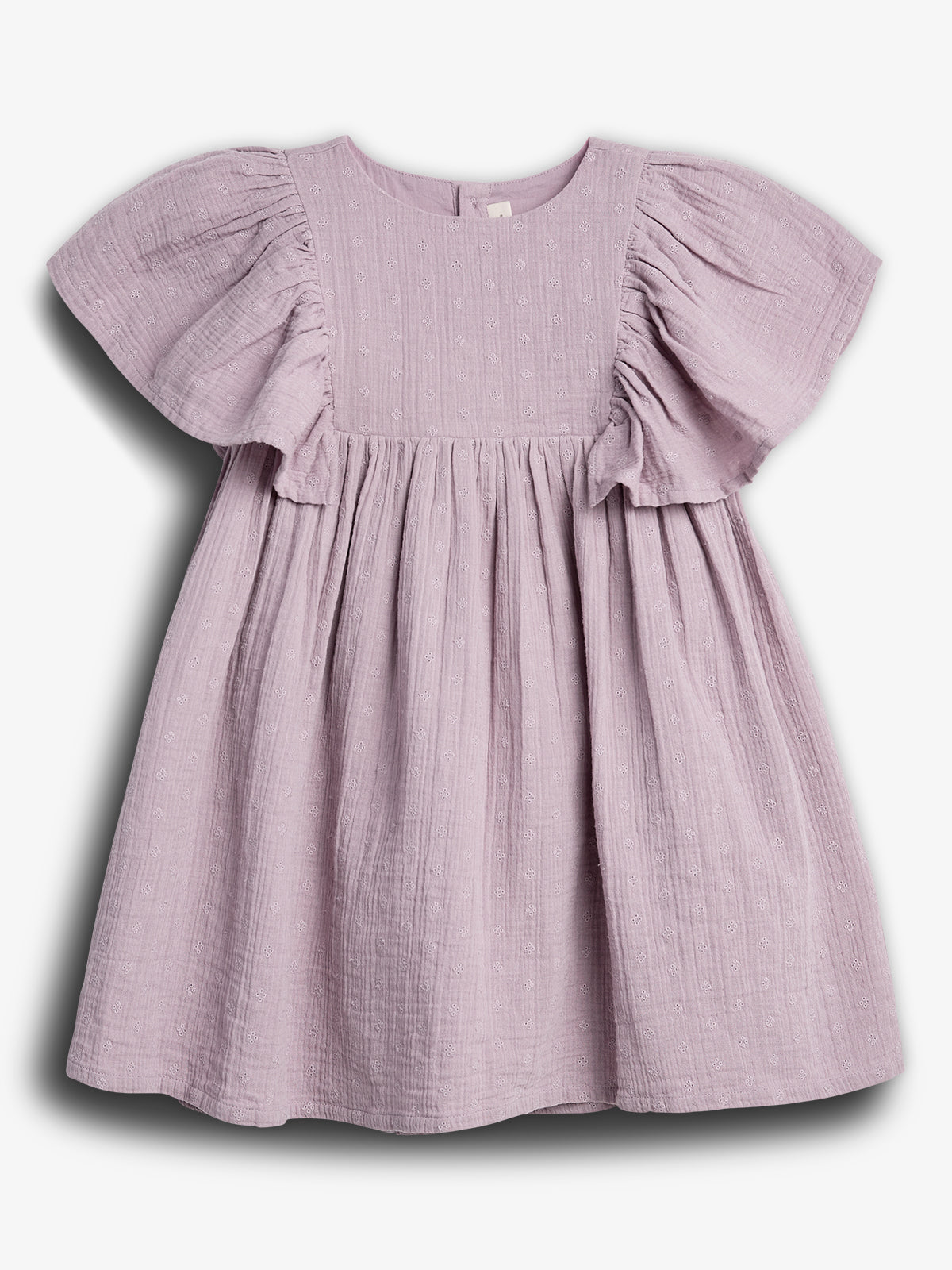Muslin Butterfly-sleeve Dress with Embroidery - Purple | 100244 Ella