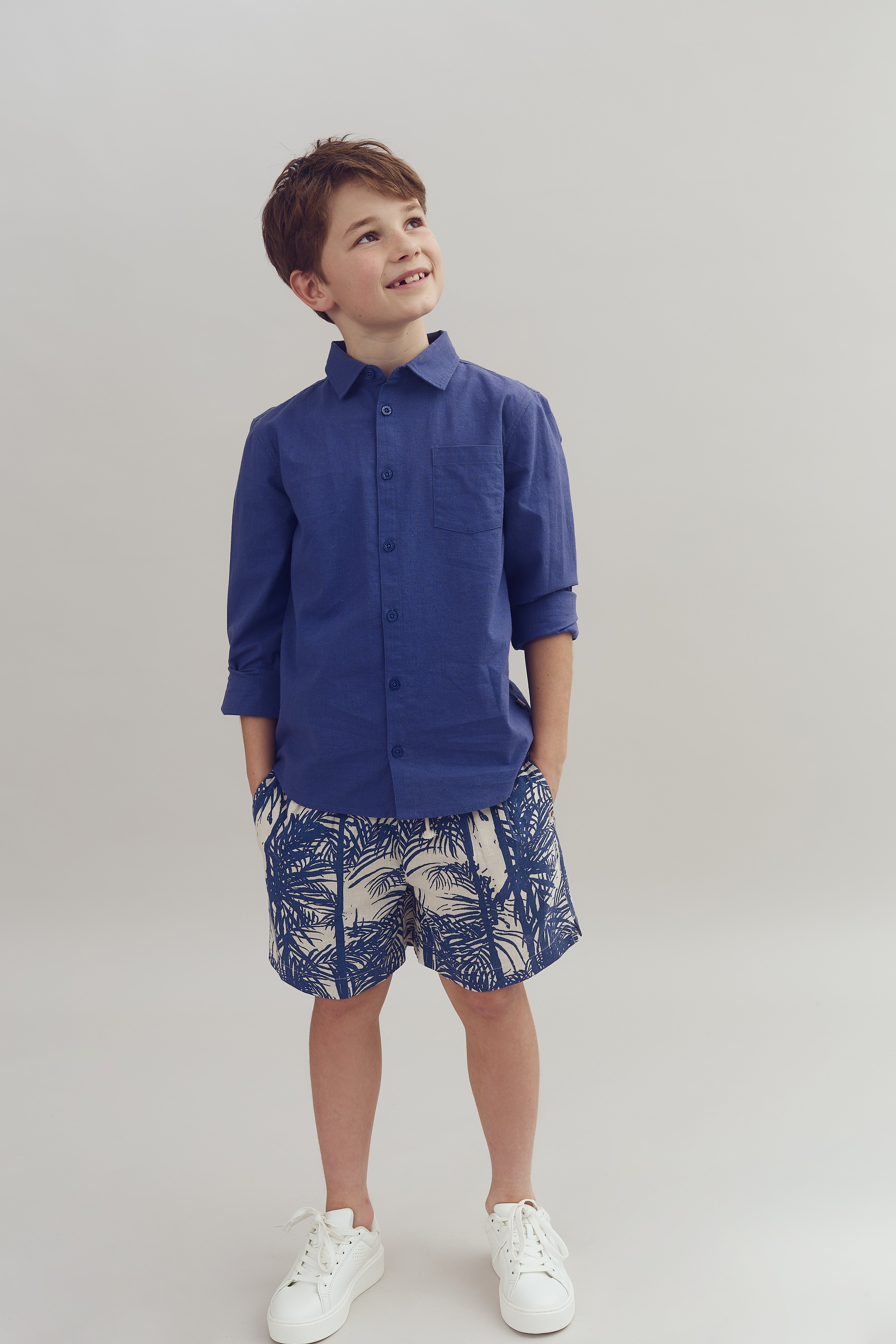 Linen Tropical Shorts - Blue | 100397 Mateo