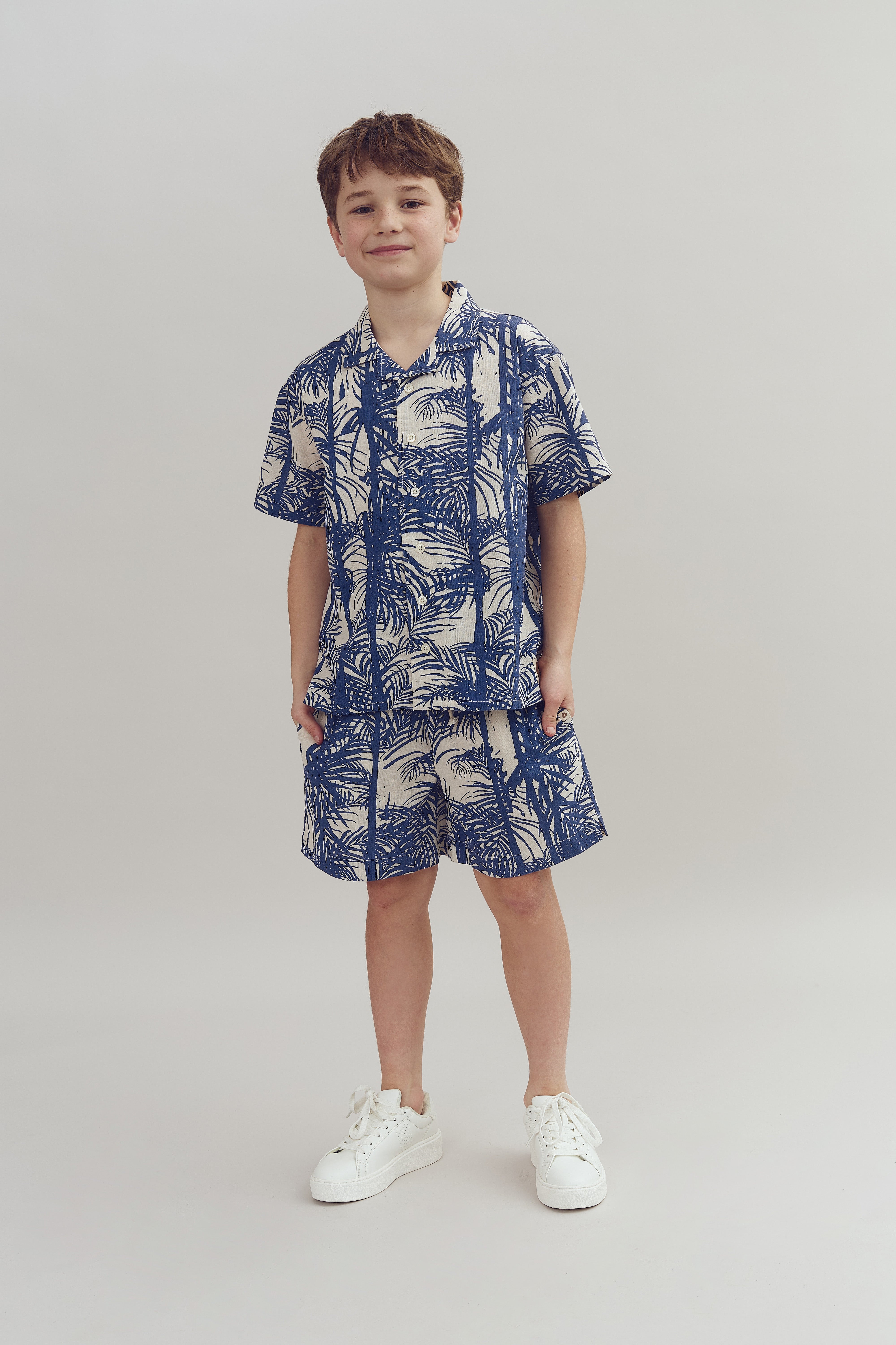 Linen Tropical Shorts - Blue | 100397 Mateo