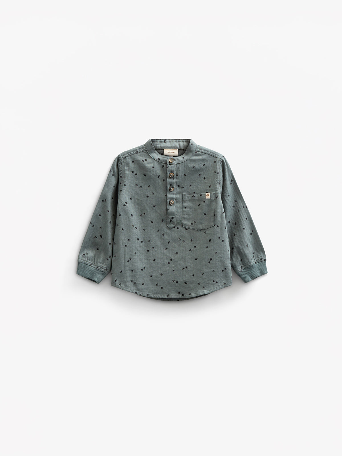 Herringbone Woven Cotton Shirt w/ Print - Kids - Dark Dusty Green | 100761 Edward