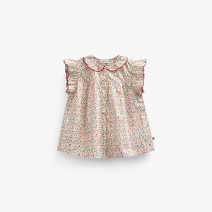 Flower Printed Poplin Frill Top - Kids - Rose | 100948 Poppy