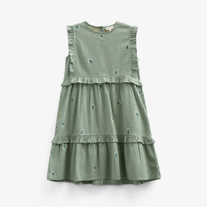 Embroidered Seersucker Dress - Kids - Dusty Green | 100976 Nora
