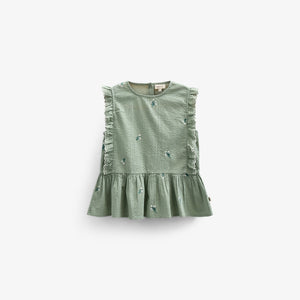 Embroidered Seersucker Top - Kids - Dusty Green | 100980 Nora