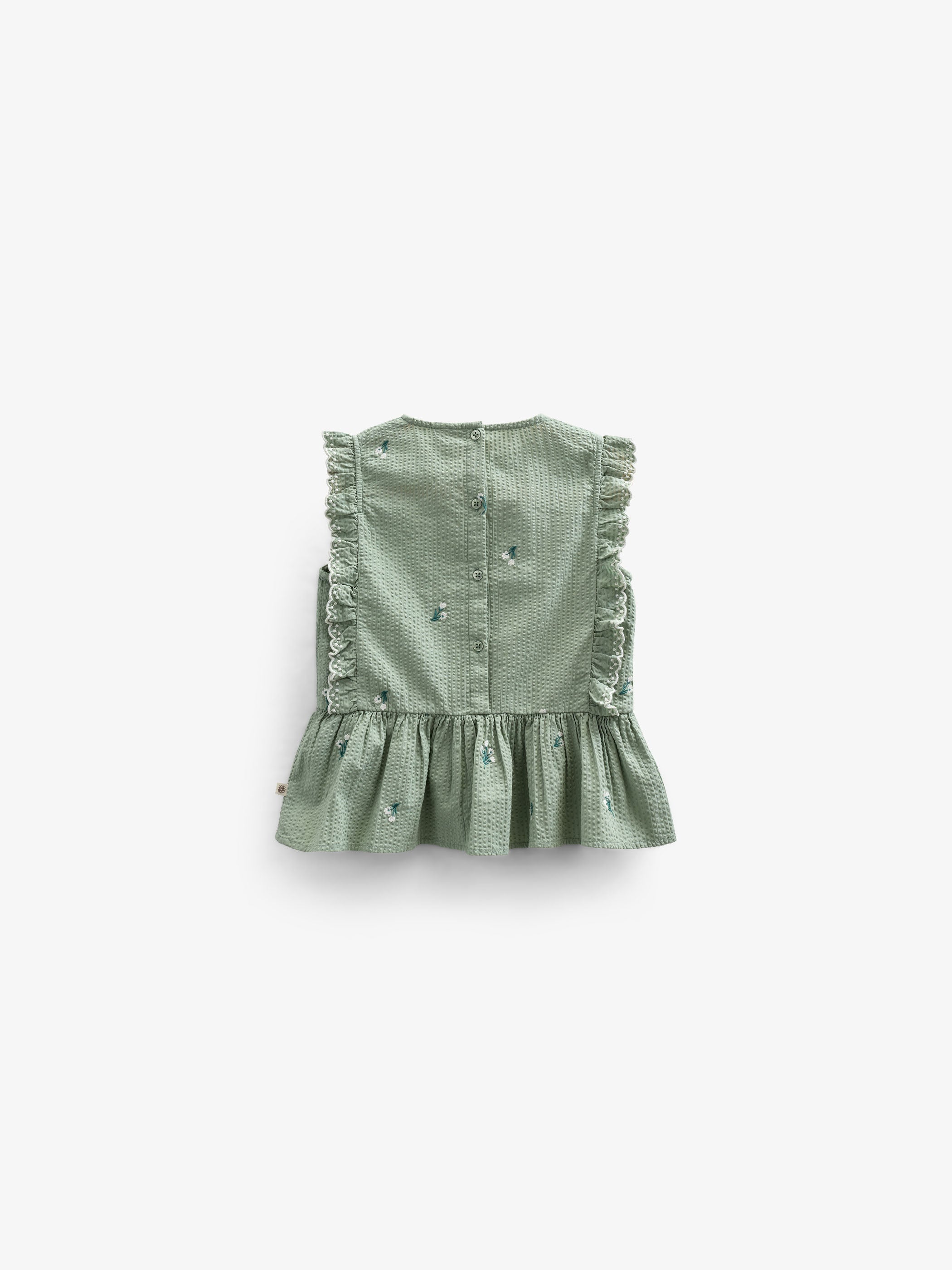 Embroidered Seersucker Top - Kids - Dusty Green | 100980 Nora