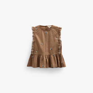 Embroidered Seersucker Top - Kids - Coconut | 100982 Nora