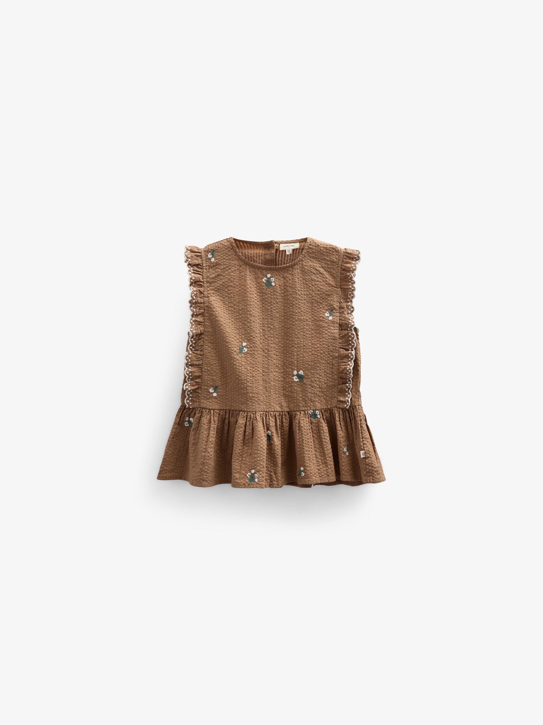Embroidered Seersucker Top - Kids - Coconut | 100982 Nora