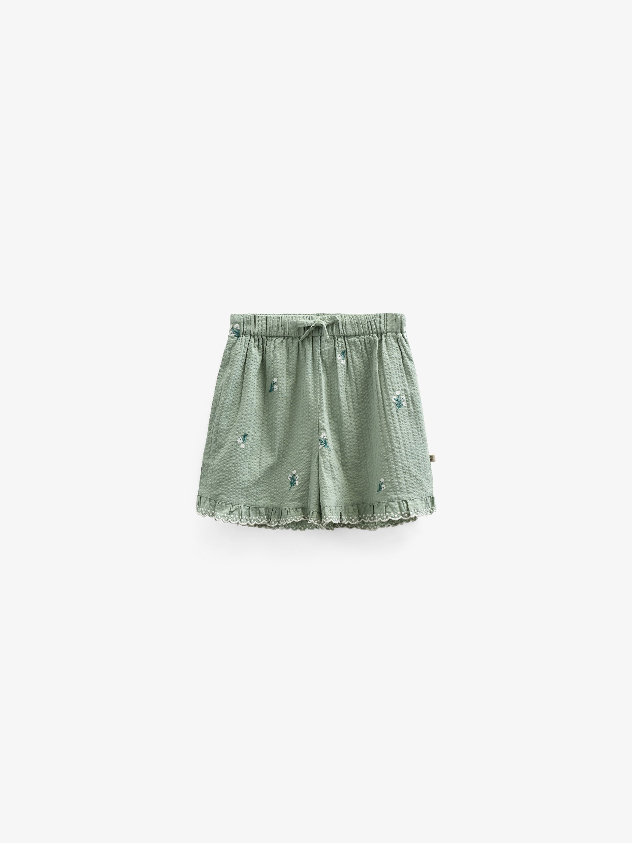 Embroidered Seersucker Shorts - Kids - Dusty Green | 100984 Nora