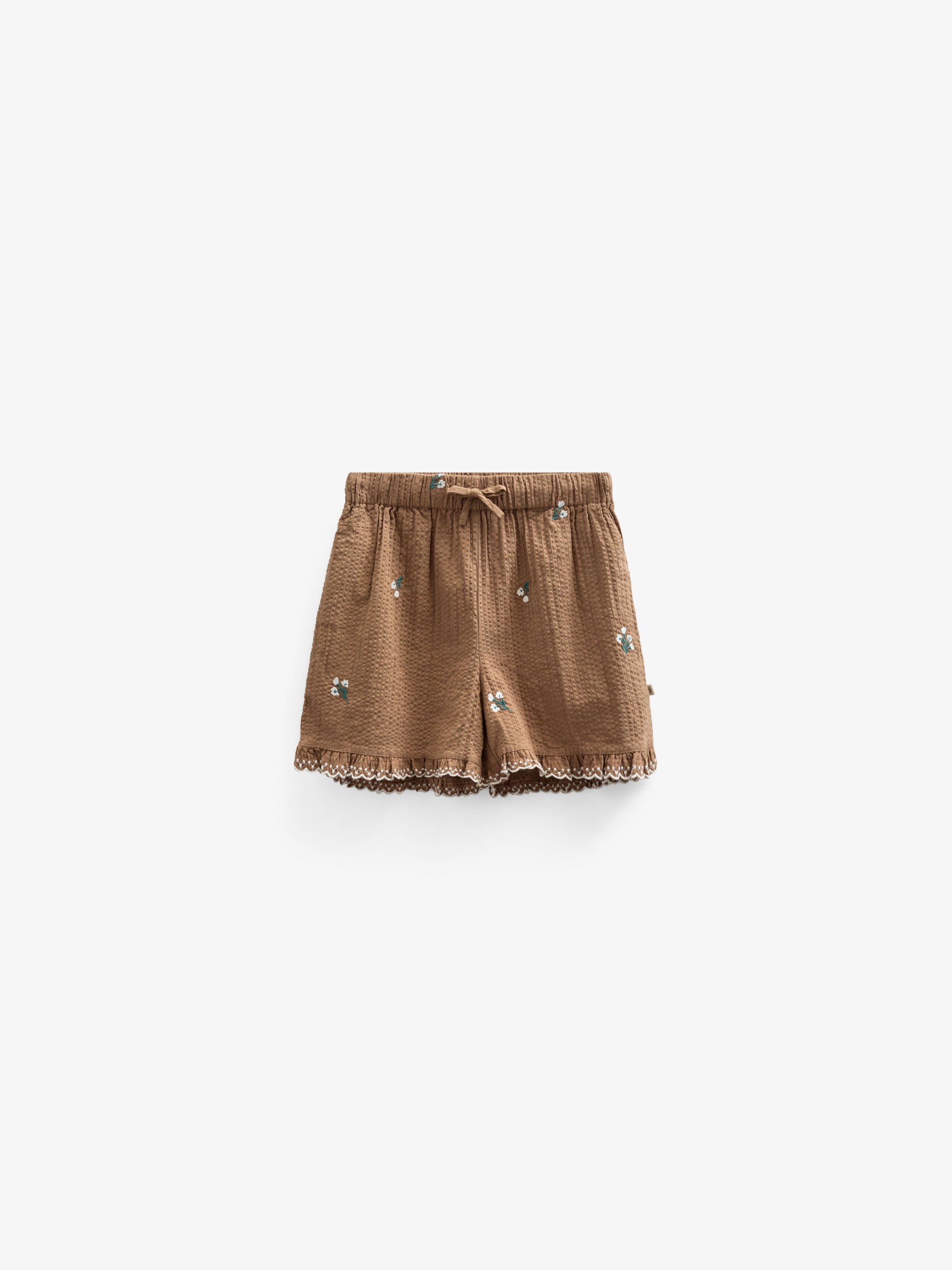Embroidered Seersucker Shorts - Tween - Coconut | 100987 Nora