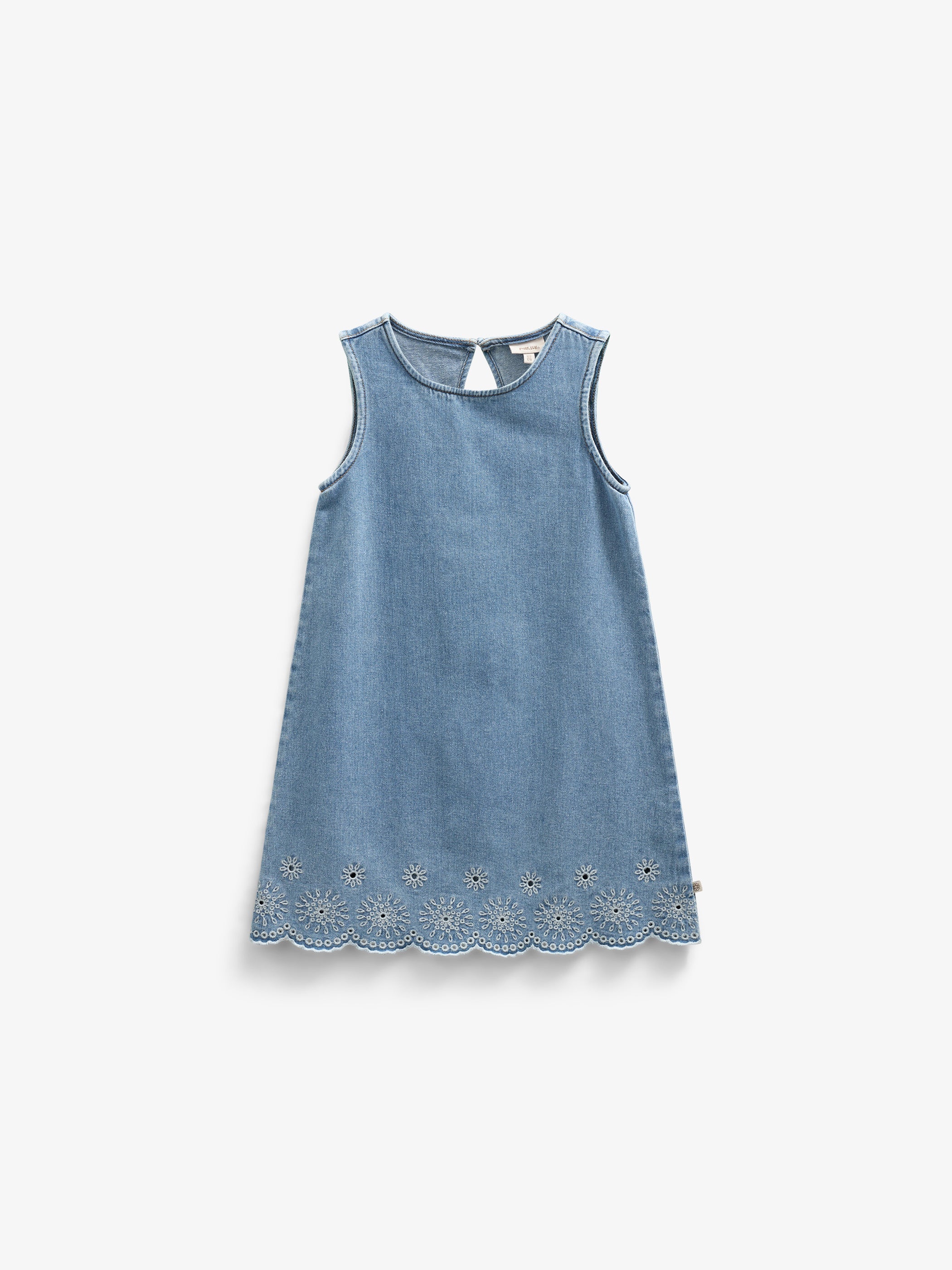 Embroidered Denim Mini Dress - Kids - Light Blue Denim | 101018 Vera