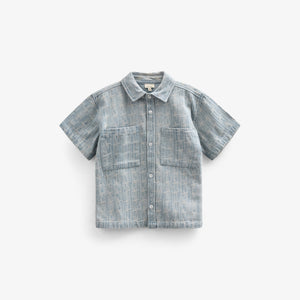 Jacquard Denim Short Sleeve Shirt Jacket - Kids - Blue Denim | 101060 Kyle