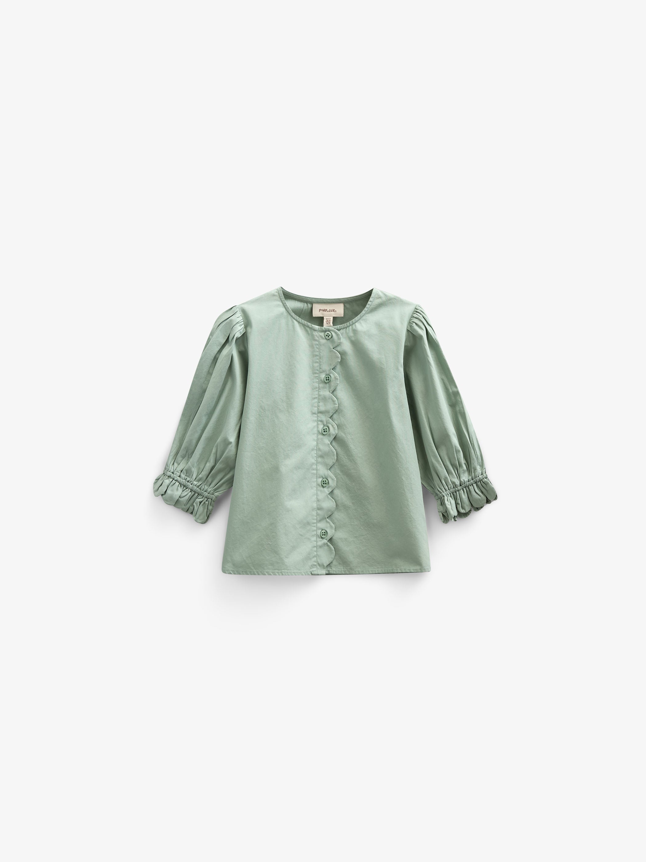 Poplin Blouse with Scallop Edge - Kids - Dusty Green | 101047 Joy