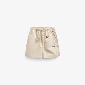 Embroidered Cotton Shorts - Tween - Light Beige | 101098 Erik