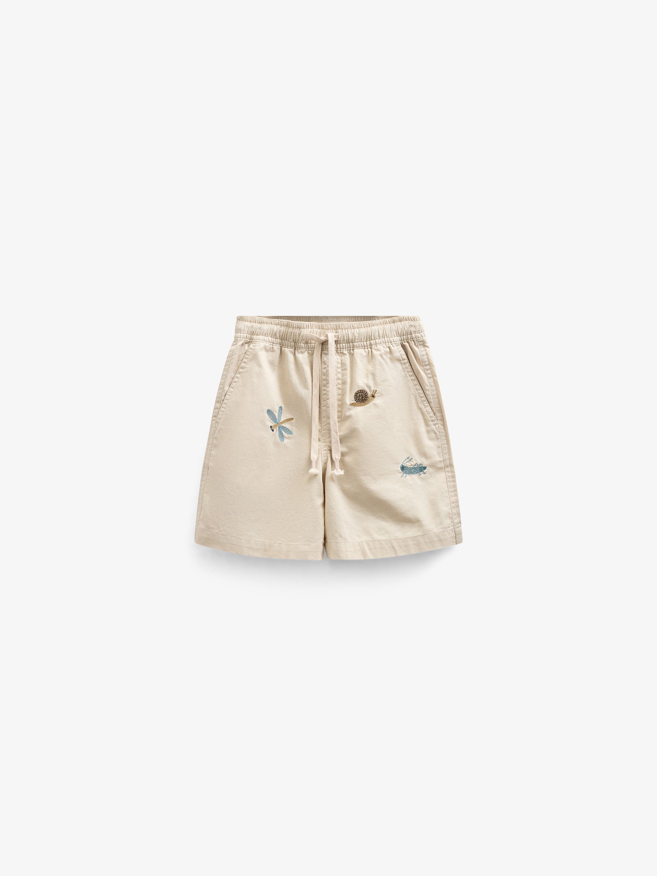 Embroidered Cotton Shorts - Tween - Light Beige | 101098 Erik