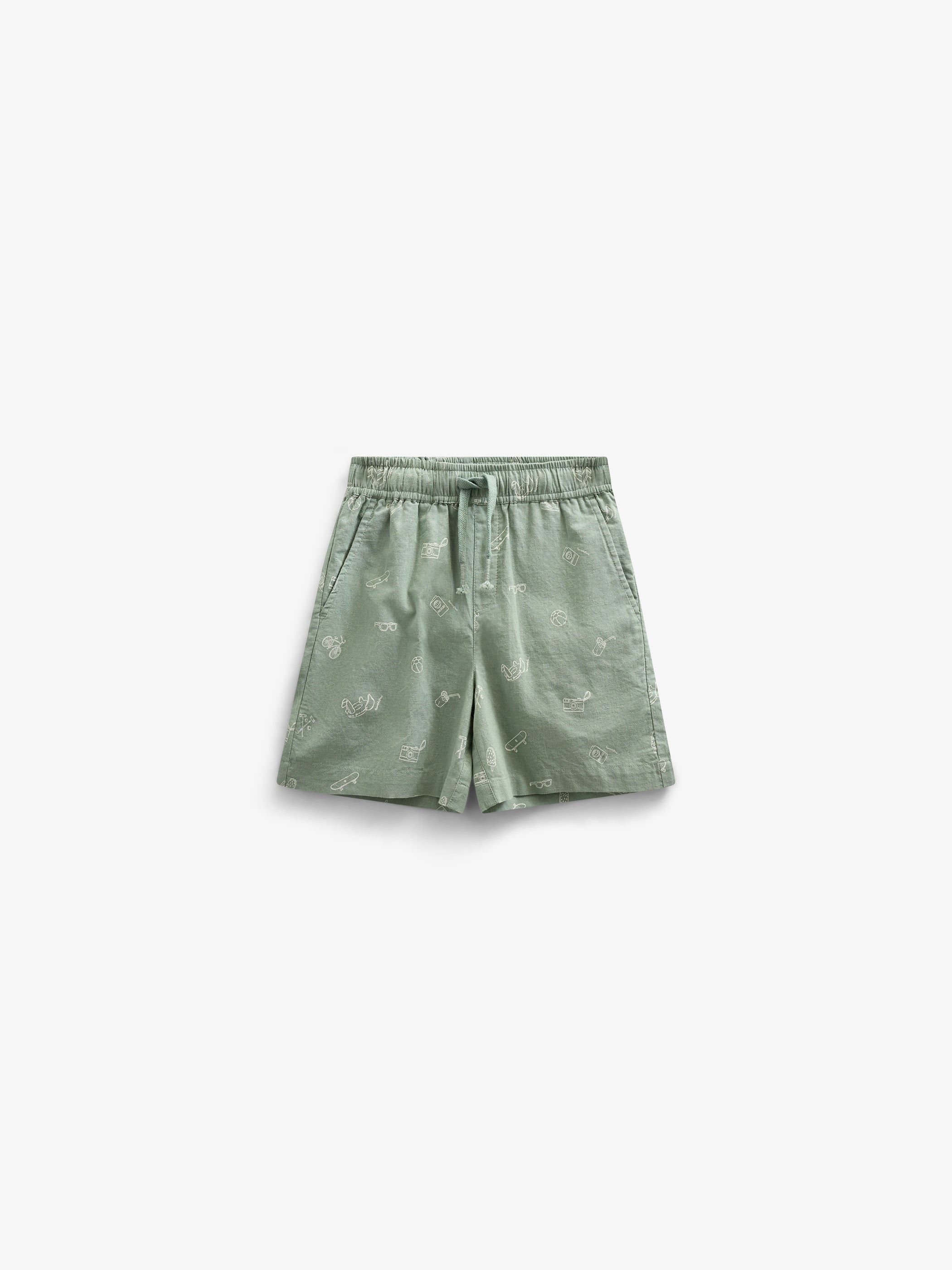 Printed Linen Mix Shorts - Kids - Dusty Green | 101169 William