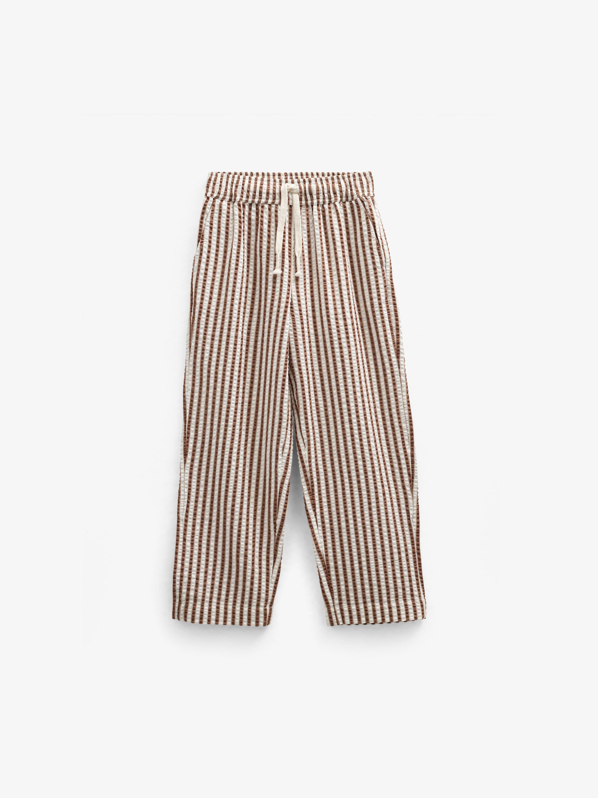 Striped Seersucker Trousers - Kids - Brown | 101189 Frank