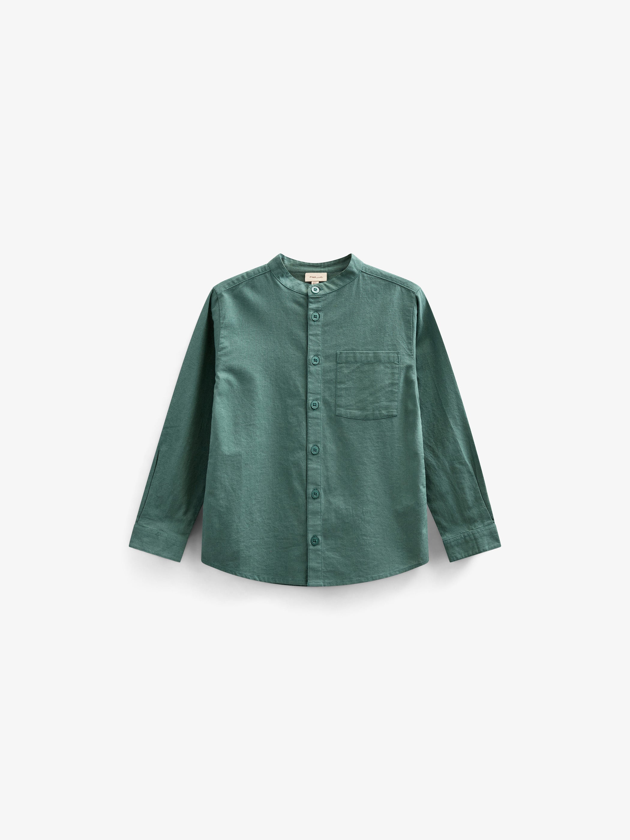 Linen Mix Mandarin Collar Shirt - Tween - Tropical Green | 101204 Lucca