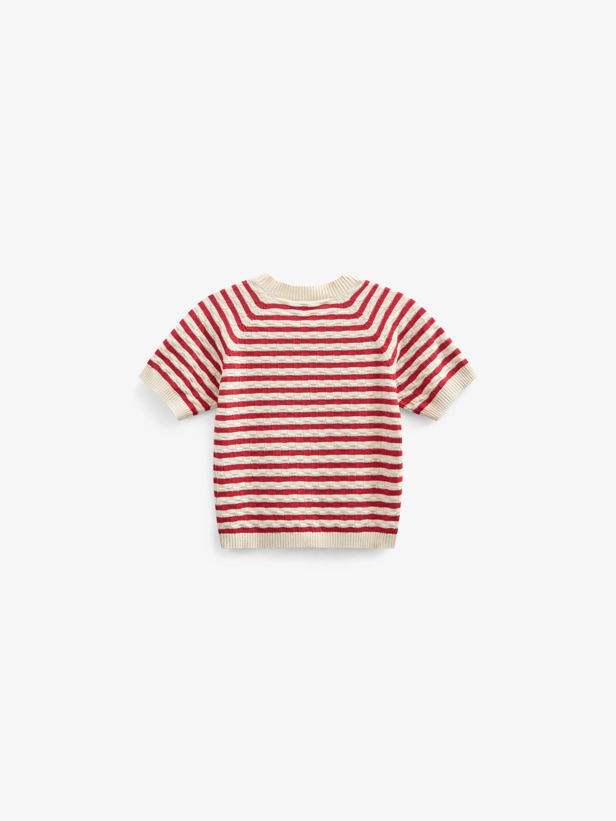 Striped Short Sleeve Cotton Knit - Kids - Cherry Red Stripe | 101239 Martha