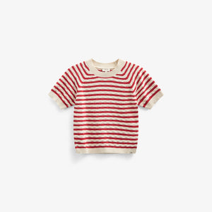 Striped Short Sleeve Cotton Knit - Tween - Cherry Red Stripe | 101240 Martha