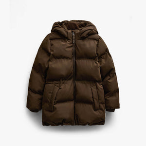 Winter Puffer Jacket with Drawstring - Kids - Dark Brown | 101413 Elenor