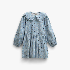 Floral Cotton Dress with Collar - Kids - Blue/Brown | 101427 Nova