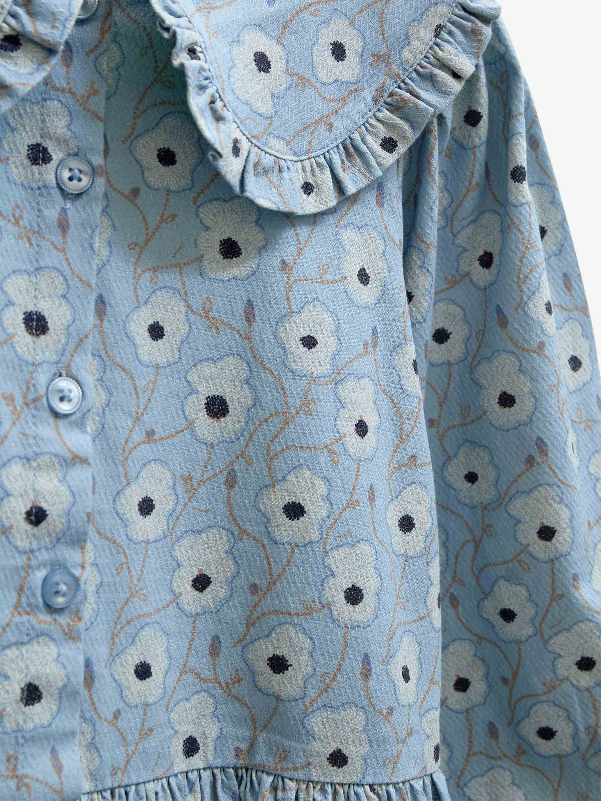 Floral Cotton Dress with Collar - Tween - Blue/Brown | 101428 Nova