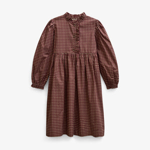 Frill Placket Poplin Dress - Tween - Bordeaux Check | 101437 Julia