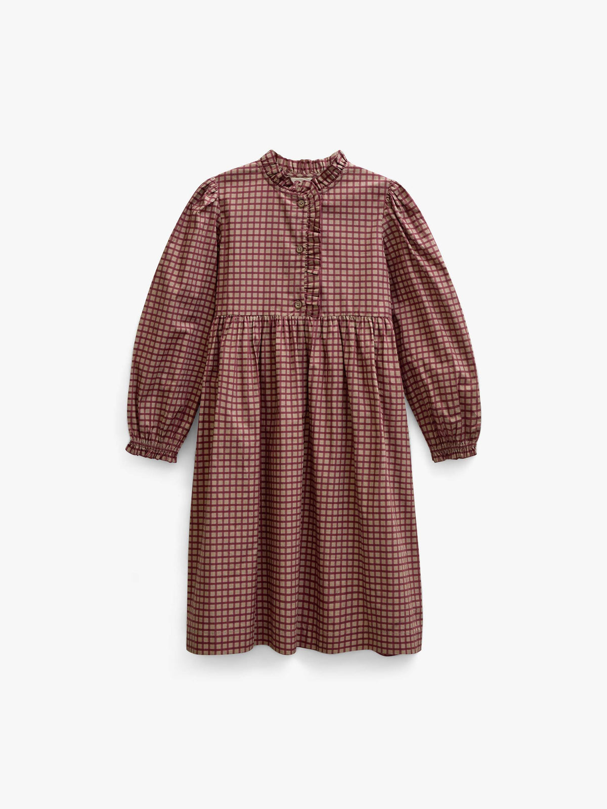 Frill Placket Poplin Dress - Tween - Bordeaux Check | 101437 Julia
