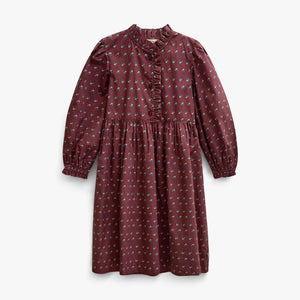 Frill Placket Poplin Dress - Tween - Bordeaux Flowerprint | 101439 Julia