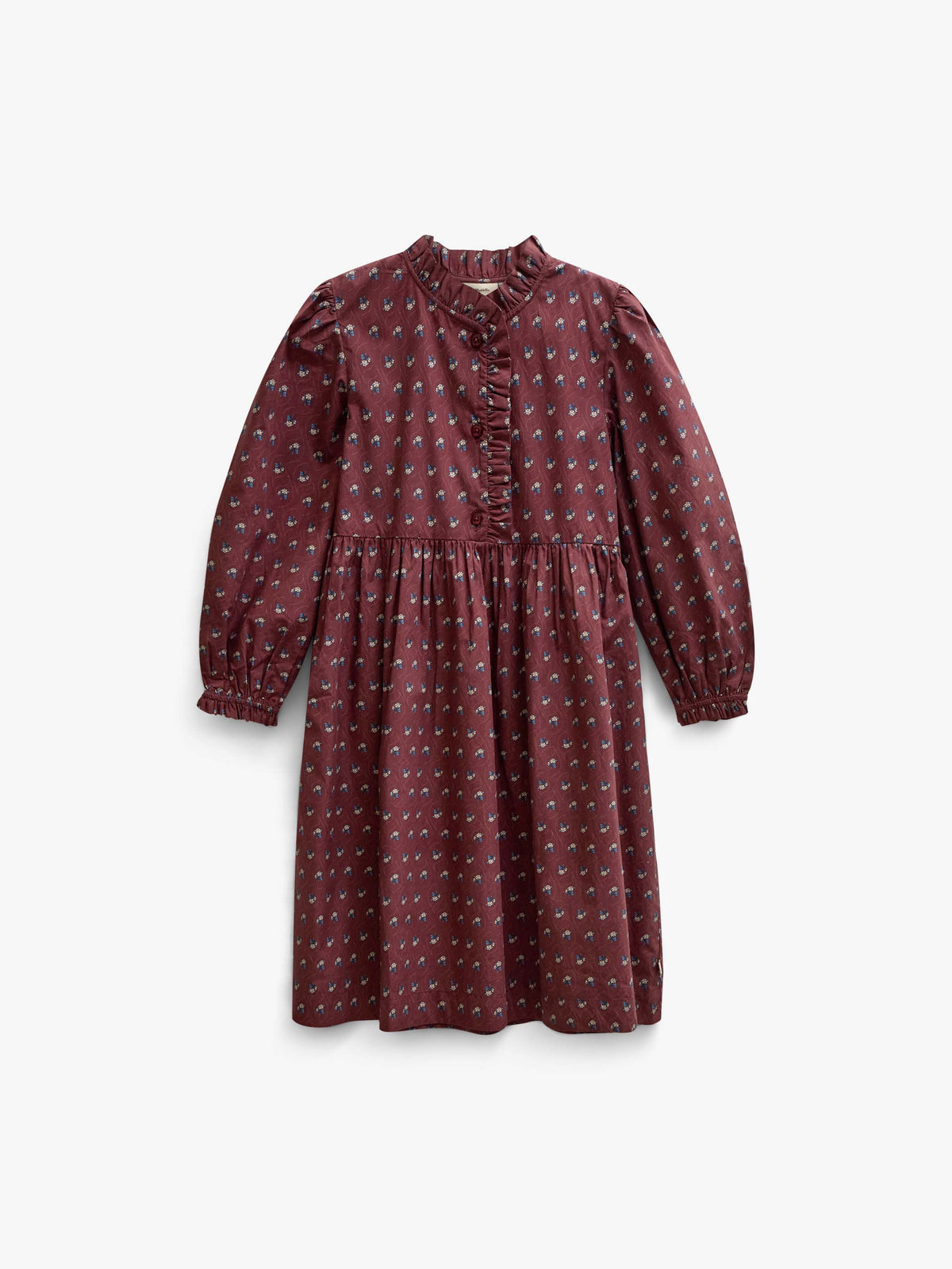 Frill Placket Poplin Dress - Tween - Bordeaux Flowerprint | 101439 Julia