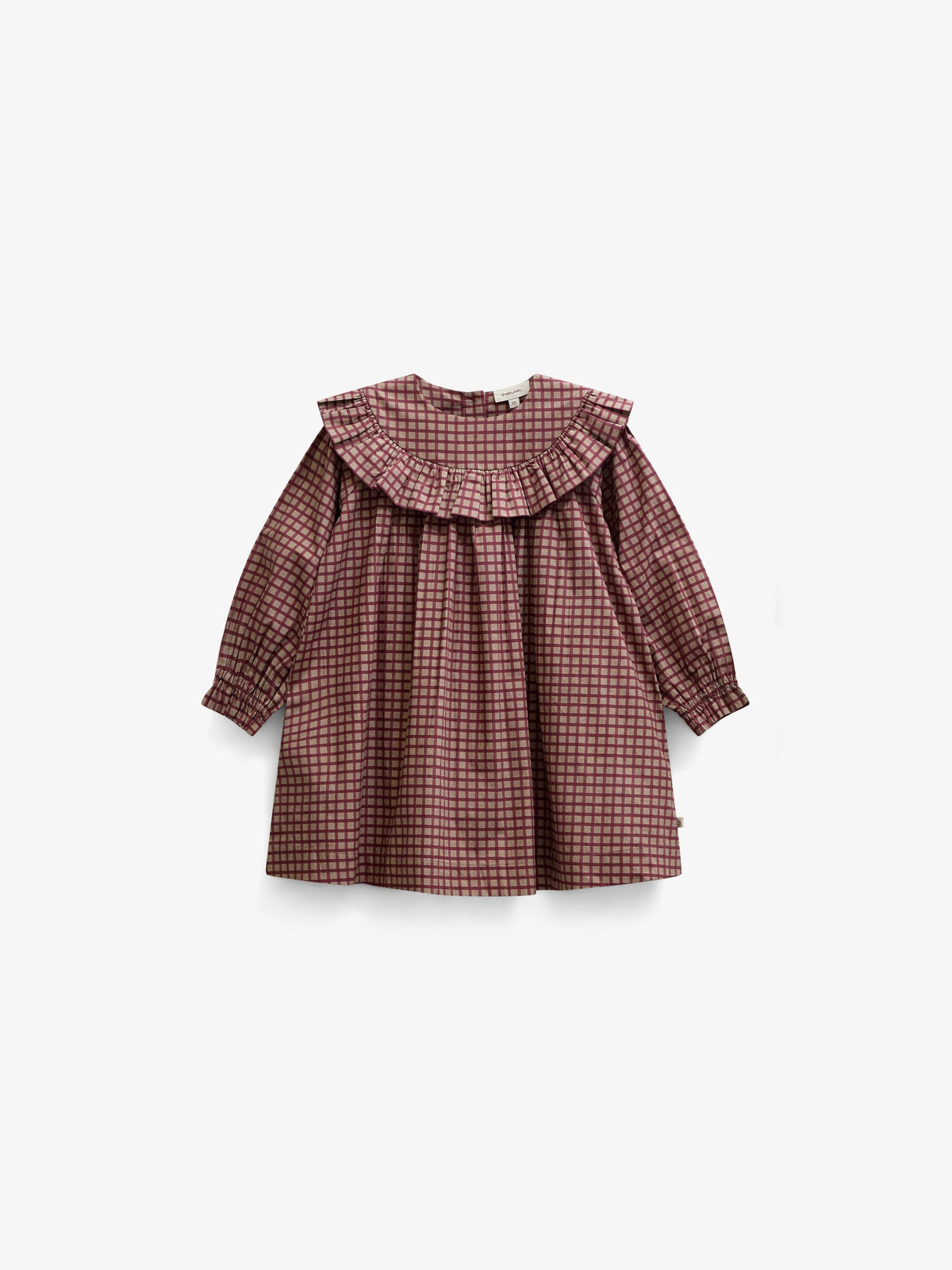 Ruffle Yoke Poplin Dress - Kids - Bordeaux Check | 101440 Julia