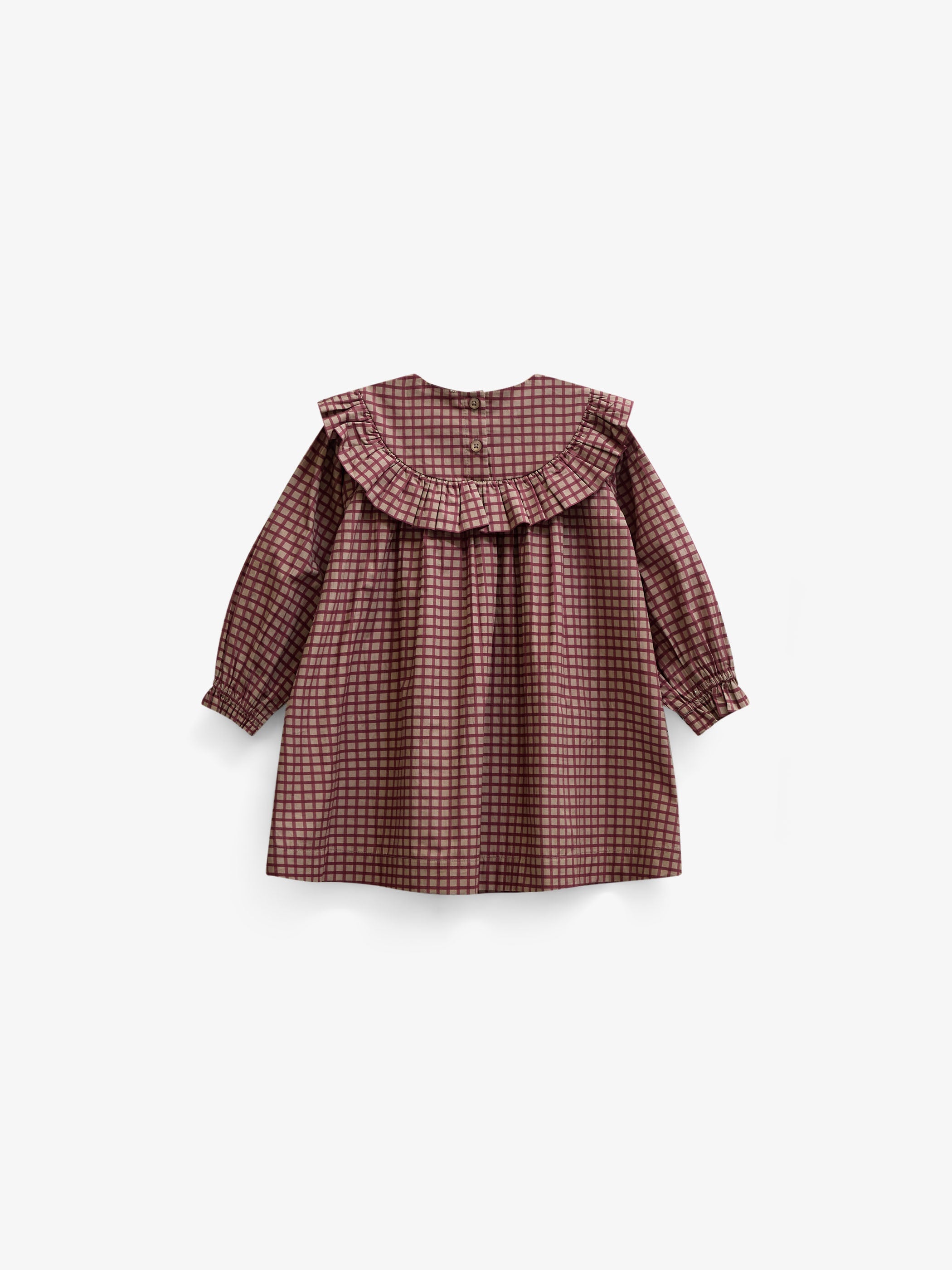 Ruffle Yoke Poplin Dress - Kids - Bordeaux Check | 101440 Julia
