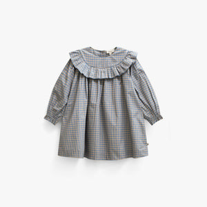Ruffle Yoke Poplin Dress - Kids - Blue Check | 101441 Julia