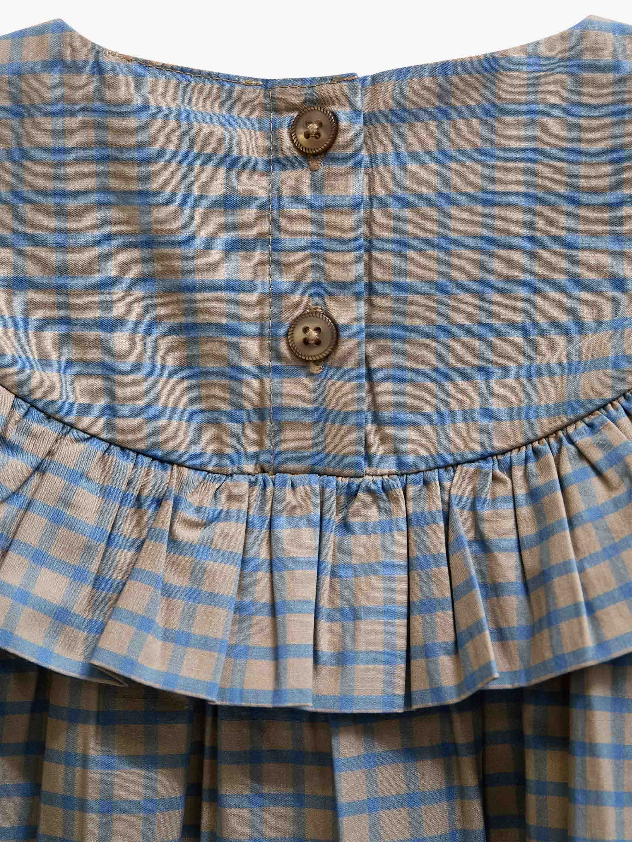 Ruffle Yoke Poplin Dress - Kids - Blue Check | 101441 Julia