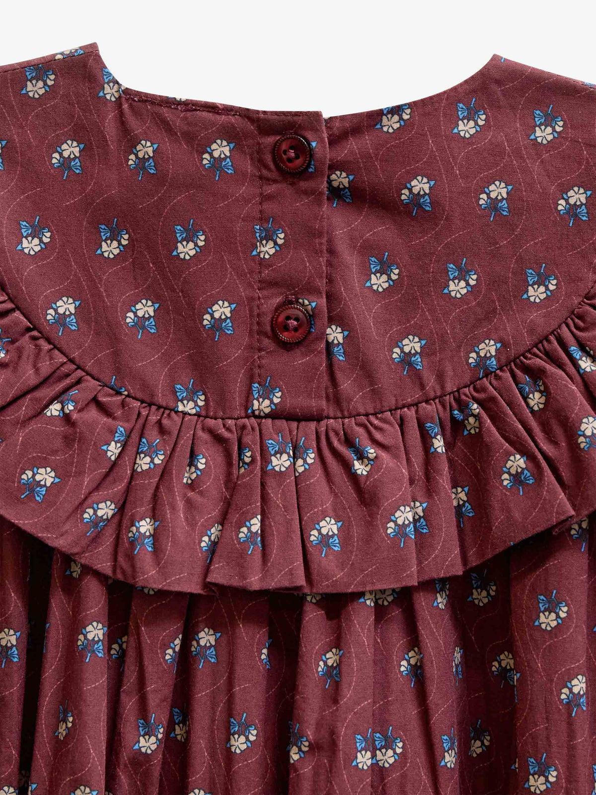 Ruffle Yoke Poplin Dress - Kids - Bordeaux Flowerprint | 101442 Julia