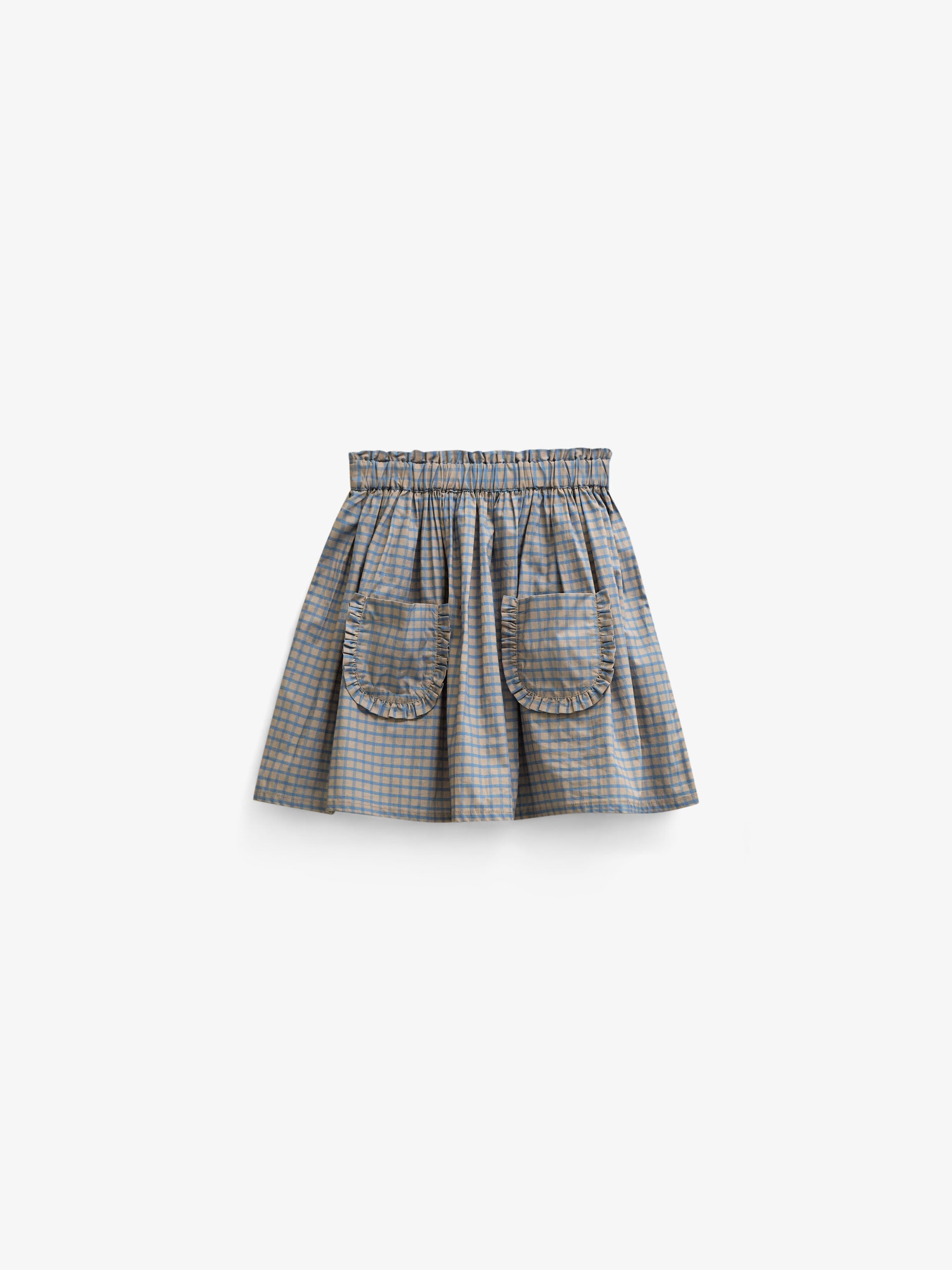 Frill Pocket Poplin Skirt - Tween - Blue Check | 101446 Julia