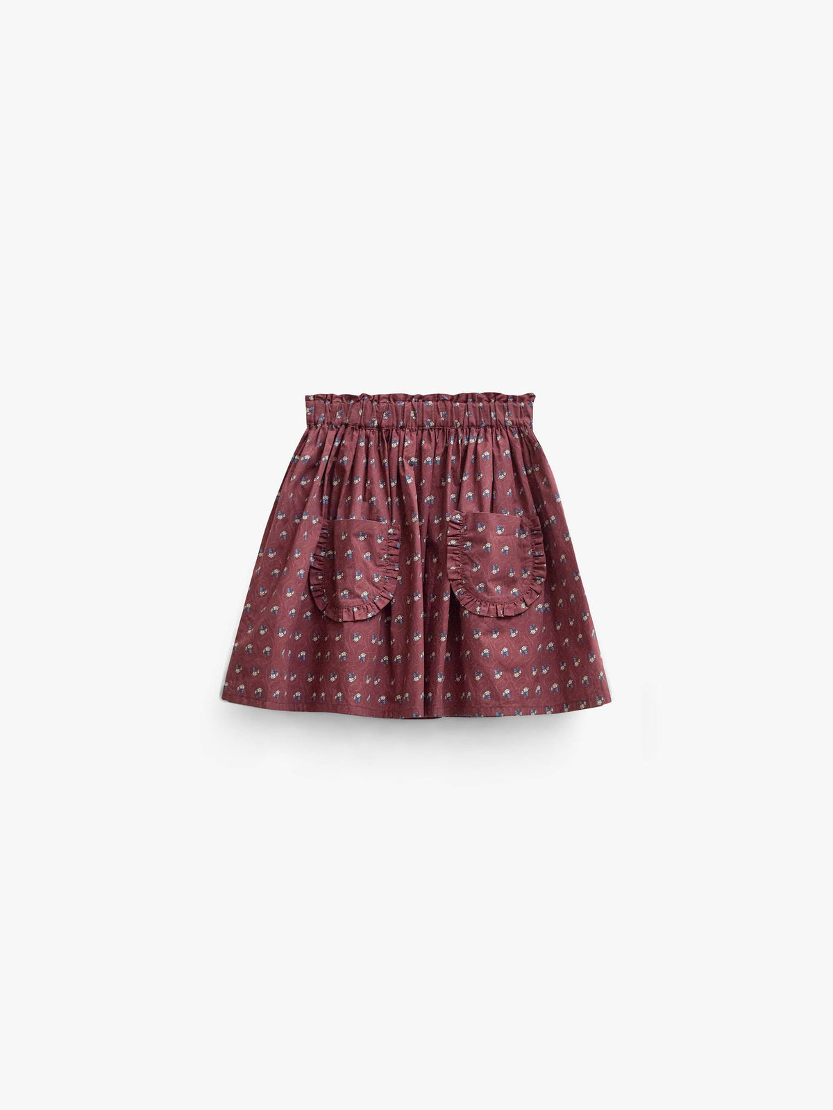 Frill Pocket Poplin Skirt - Tween - Bordeaux Flowerprint | 101448 Julia
