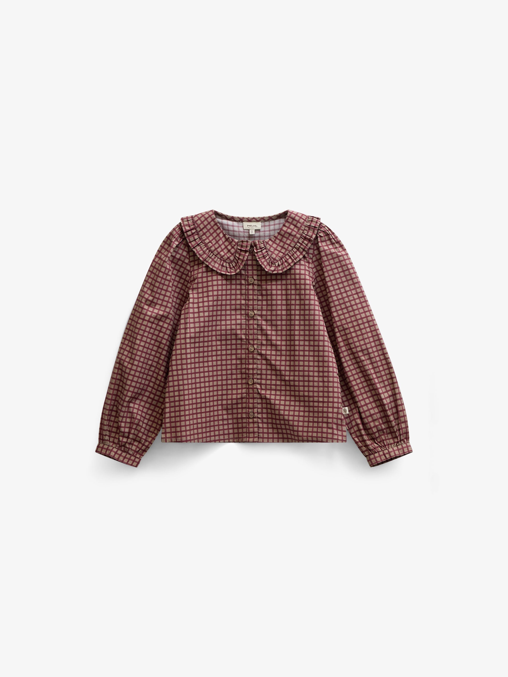 Frill Collar Poplin Blouse - Tween - Bordeaux Check | 101450 Julia