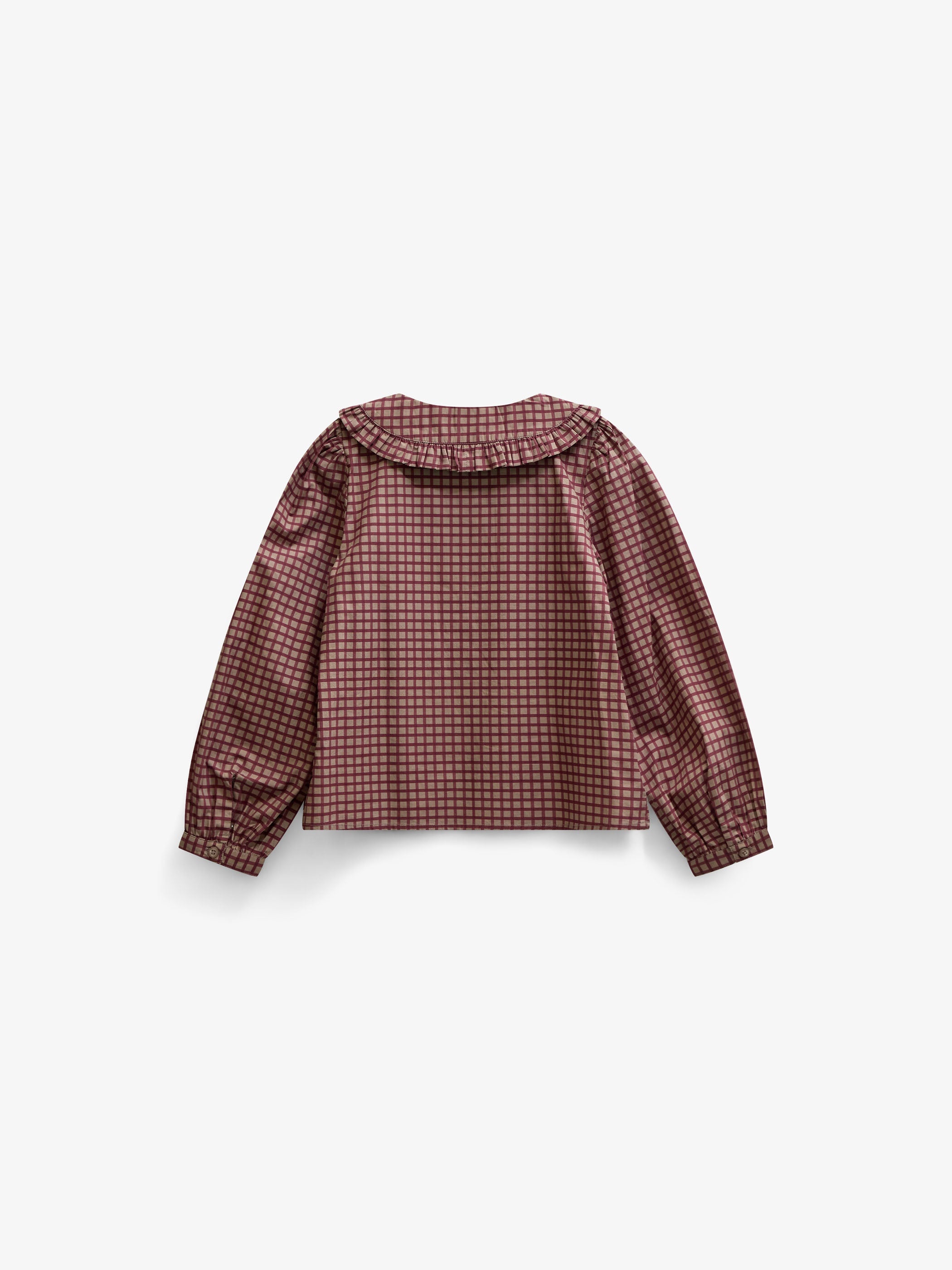 Frill Collar Poplin Blouse - Tween - Bordeaux Check | 101450 Julia