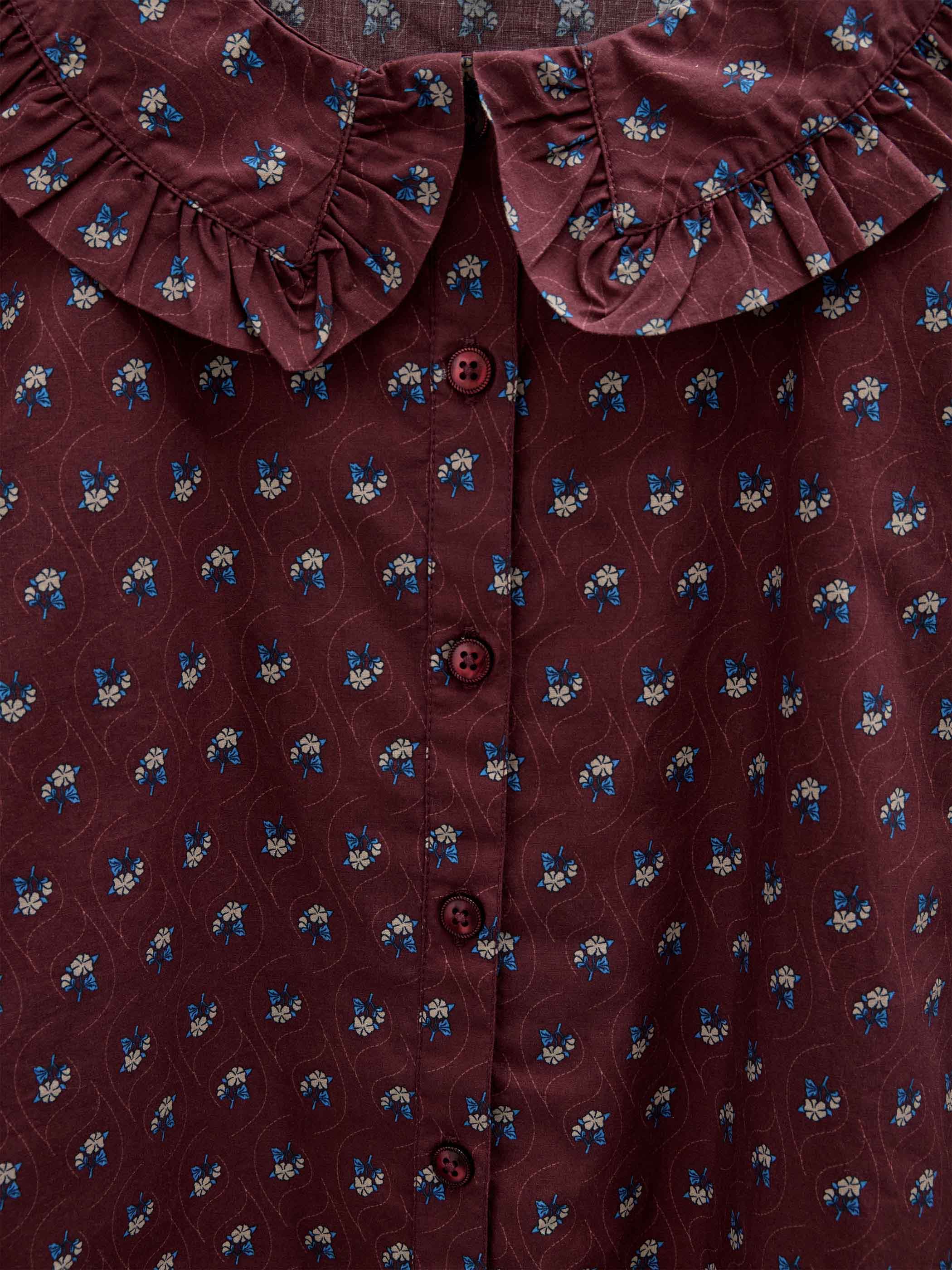 Frill Collar Poplin Blouse - Tween - Bordeaux Flowerprint | 101454 Julia