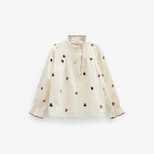 Heart Embroidered Cotton Blouse - Kids - Rose/Bordeaux | 101457 Elina