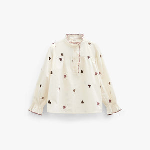 Heart Embroidered Cotton Blouse - Kids - Rose/Bordeaux | 101457 Elina