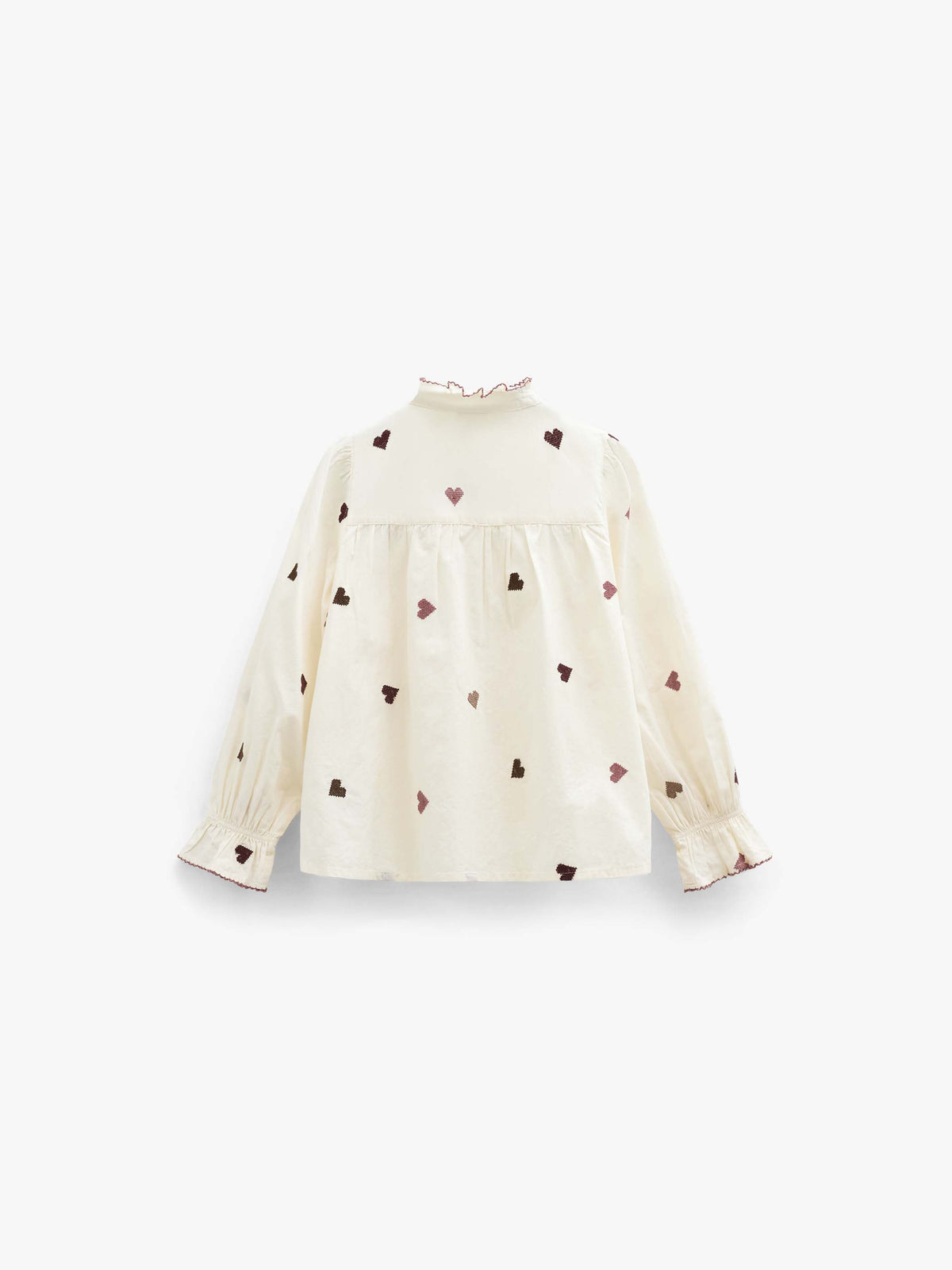 Heart Embroidered Cotton Blouse - Kids - Rose/Bordeaux | 101457 Elina