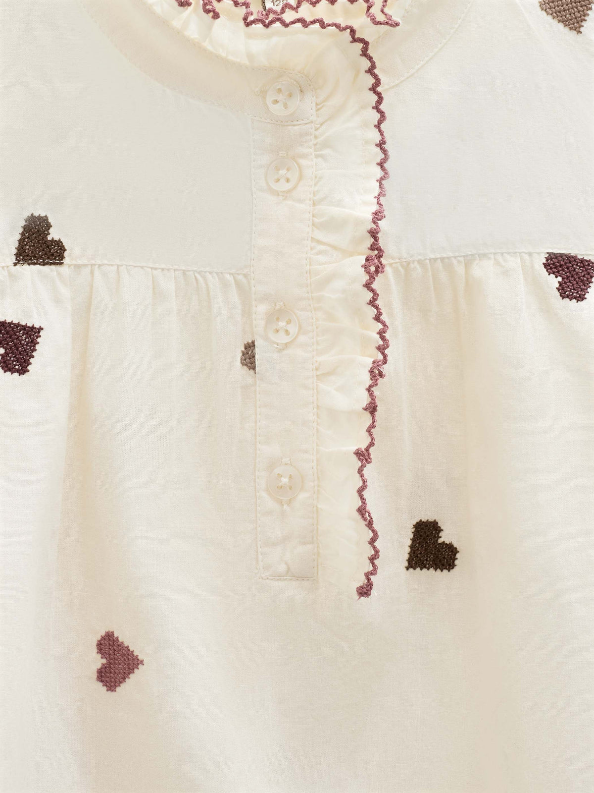 Heart Embroidered Cotton Blouse - Tween - Rose/Bordeaux | 101458 Elina