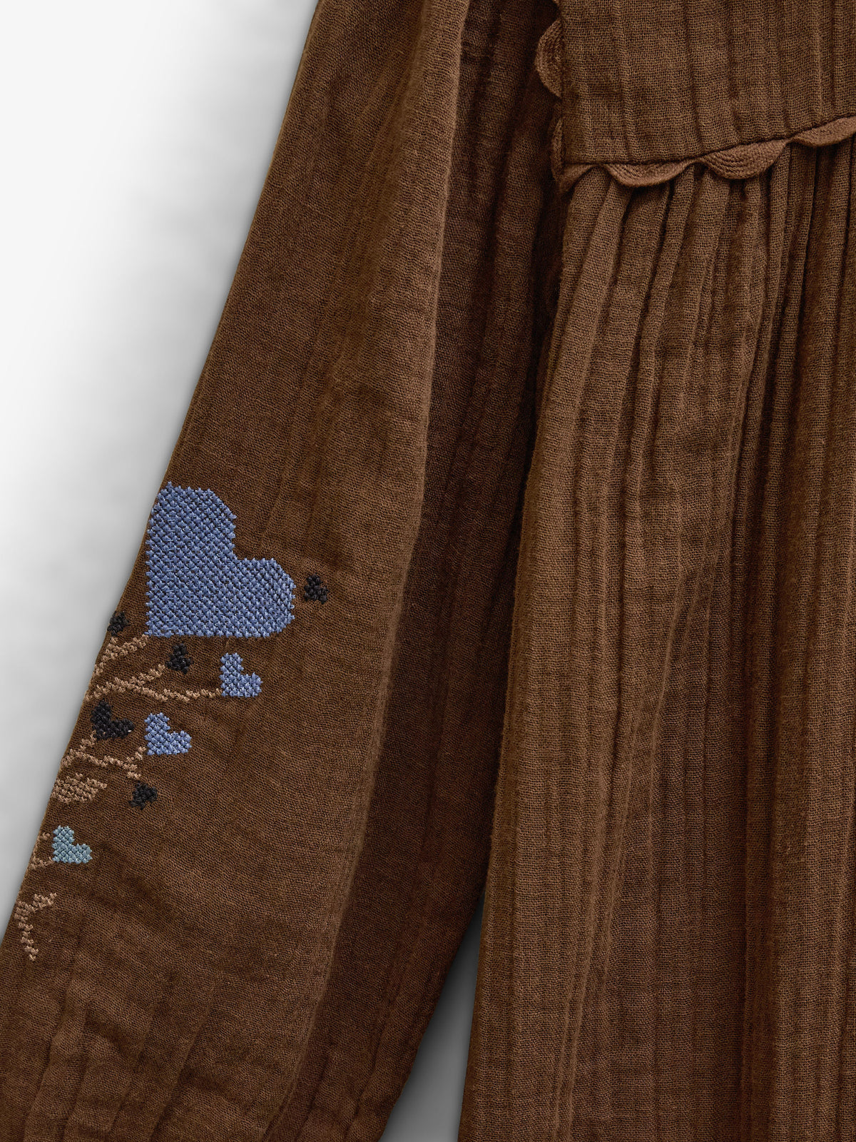 Cross-Stitch Double Gauze Dress - Kids - Brown | 101467 Laureen