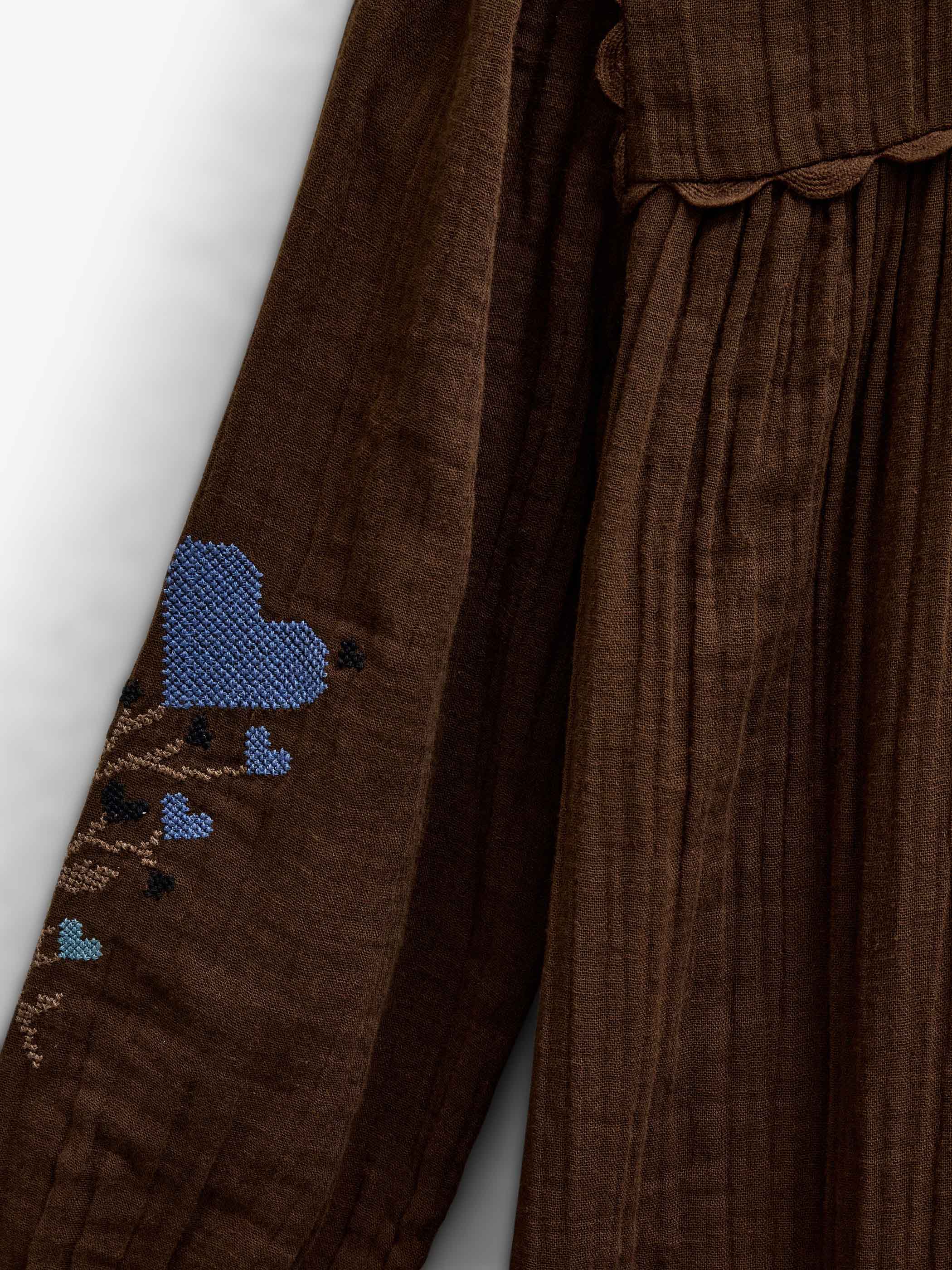 Cross-Stitch Double Gauze Dress - Tween - Brown | 101468 Laureen