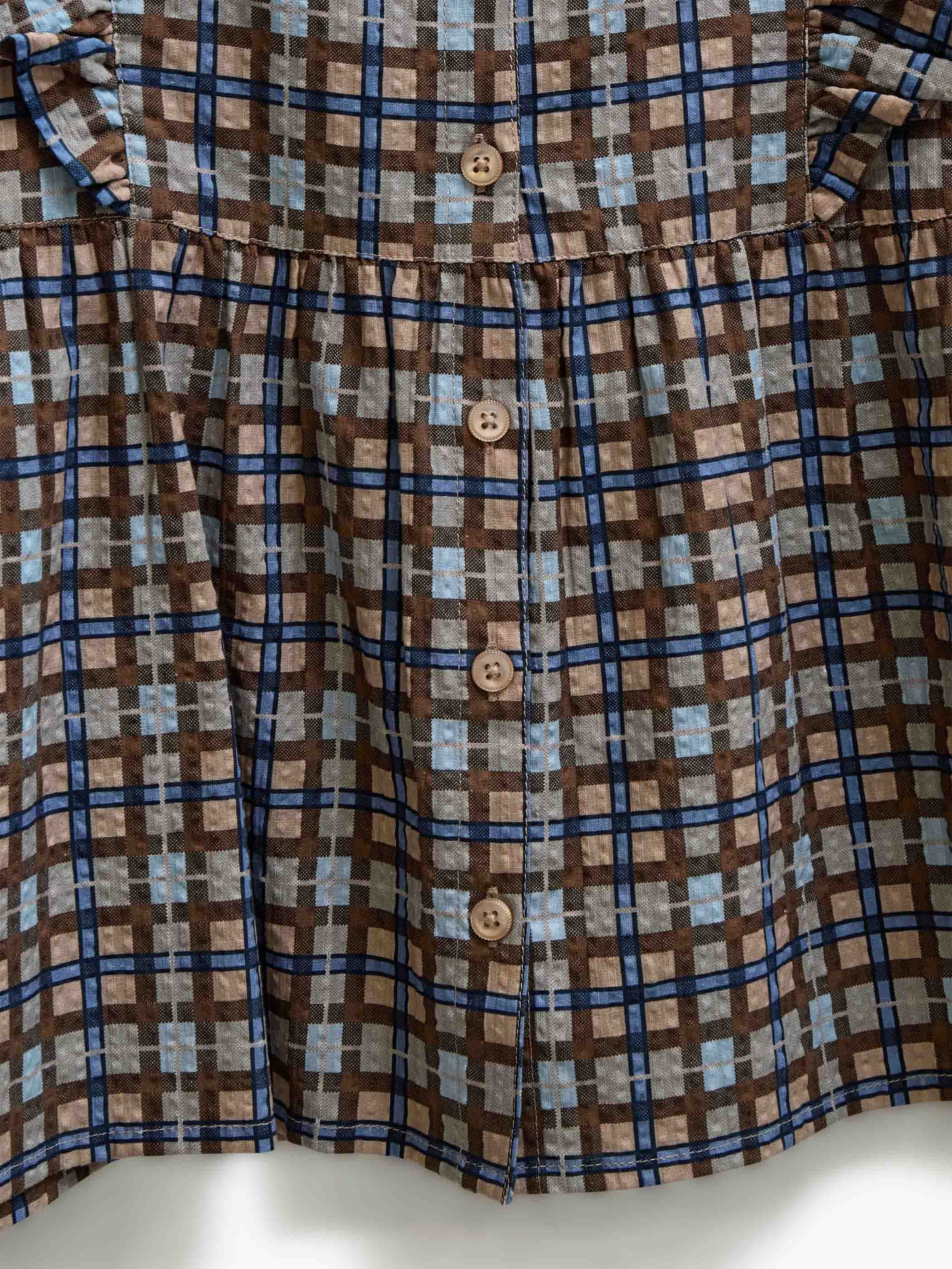 Checked Cotton Frill Blouse - Tween - Blue | 101496 Penny