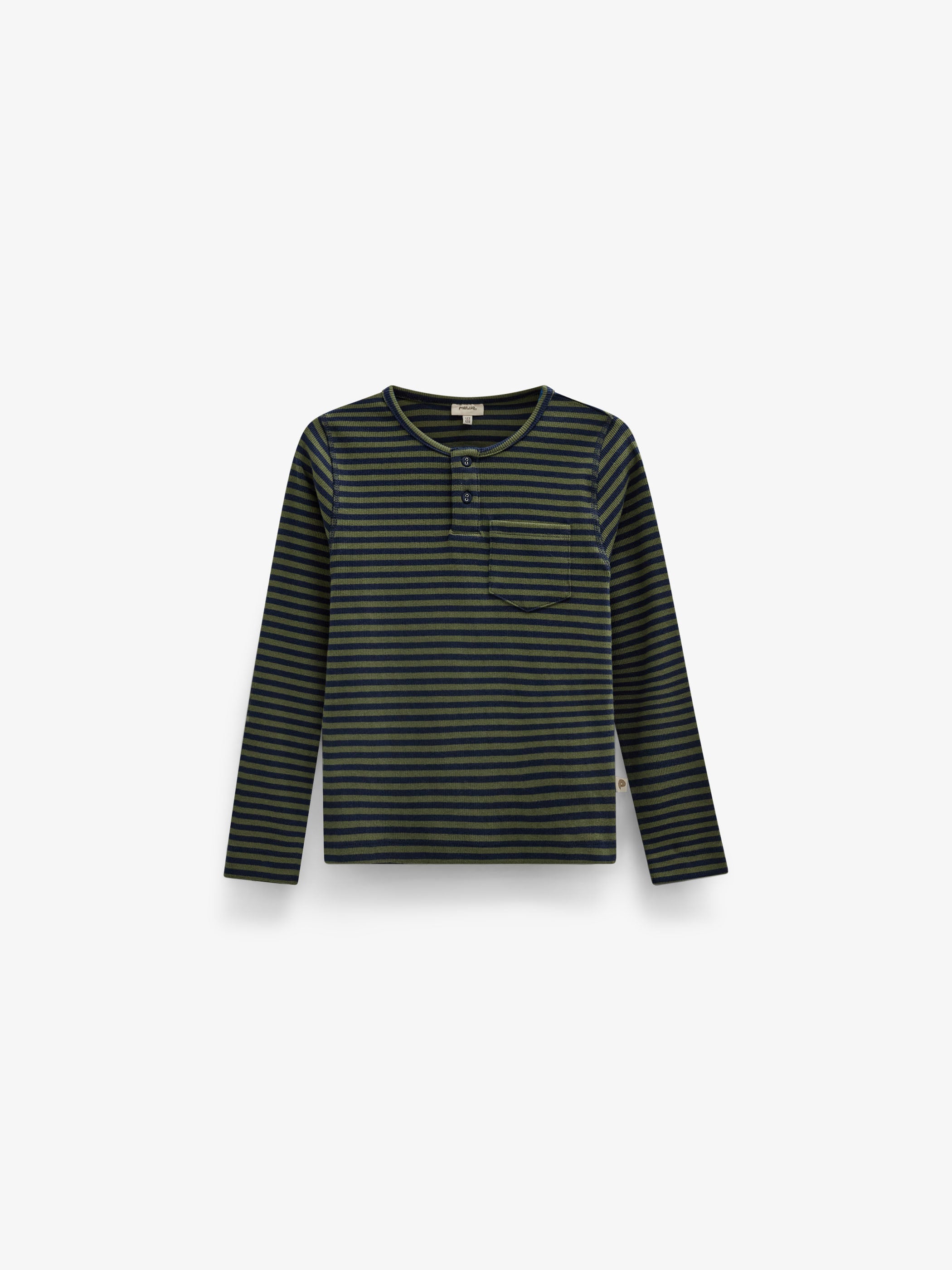 Ribbed Long-Sleeve Henley T-Shirt - Kids - Moss Green/Navy Stripe | 101595 Conrad